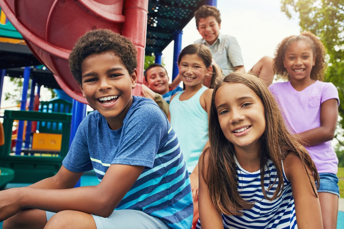 A group of young friends hanging out together at a playground